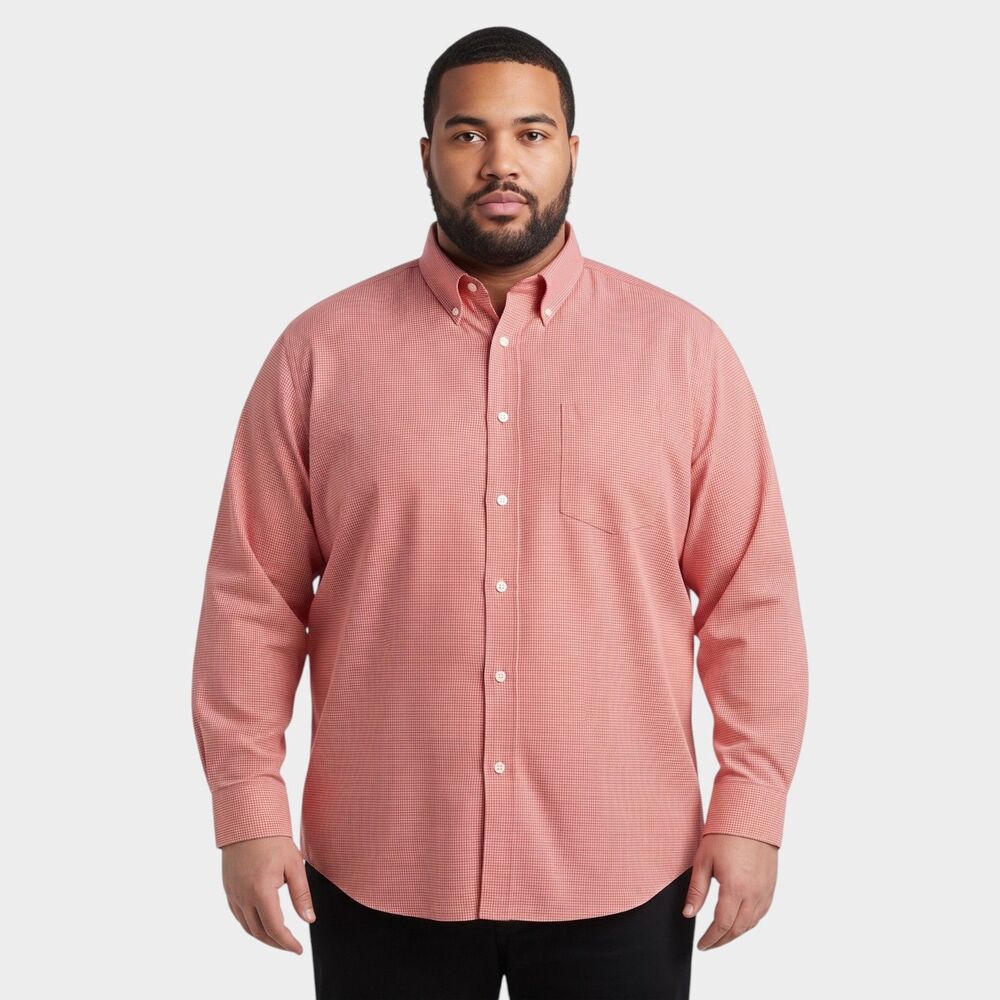 Roundtree & Yorke Red Micro-Check XL Shirt Wrinkle-Resistant Button Down